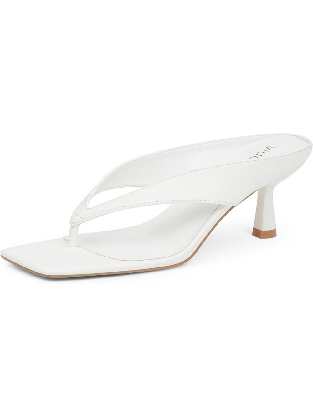 Women’s Kitten Heels Flip Flops White Slip On Open Toe Low Heels Square Slide